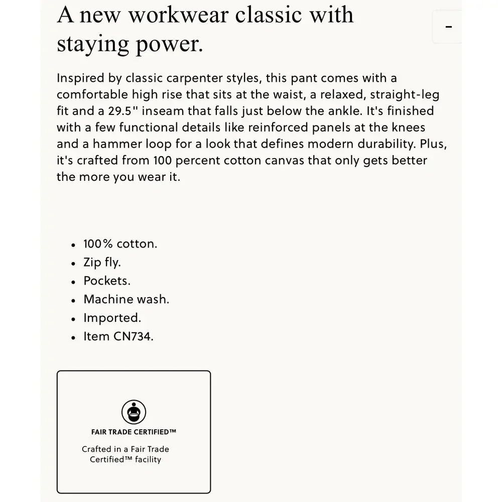 J. Crew Painter pant in cotton canvas Beige Buckthorn NWT size 31 - Picture 7 of 8